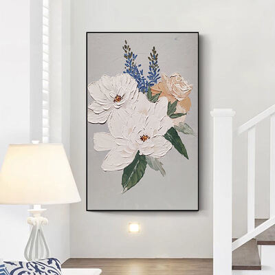 Modern Hand Painted 3D Relief Abstract White Flower Landscape Canvas Oil Painting Customizable Size Wall Art