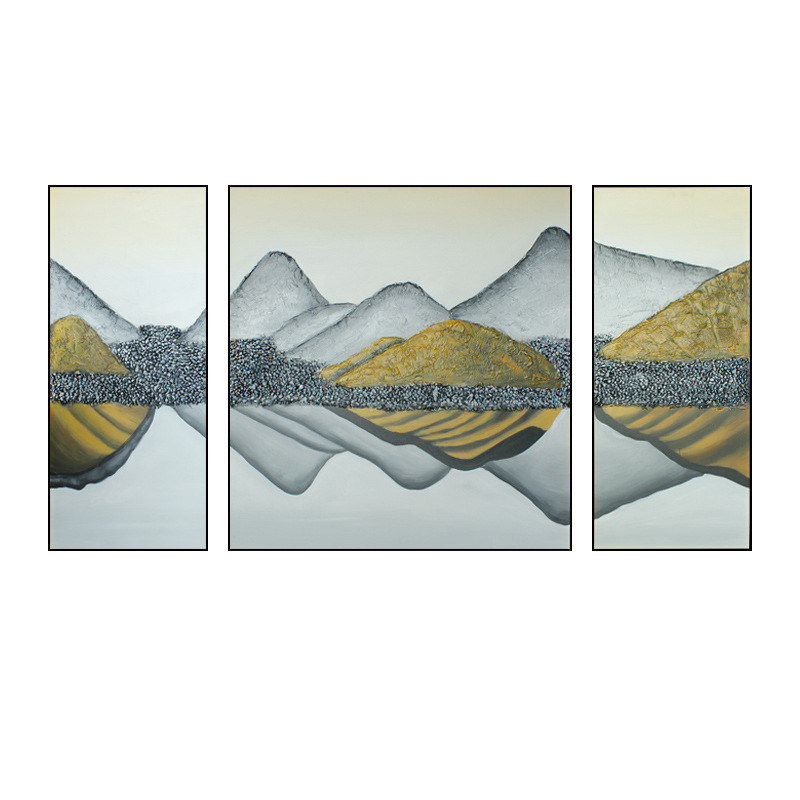 Modern Triptych Wall Decor Hand Painted Oil Painting on Textured Canvas in Colorful Landscape Design